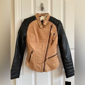 Zara women biker lambskin  leather jacket